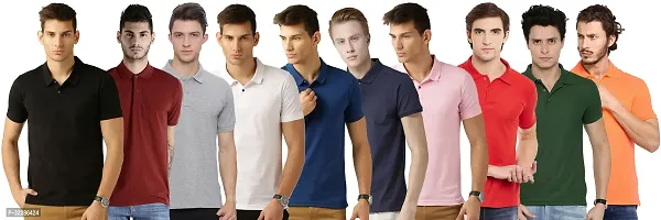 Stylish Multicoloured Cotton Blend Solid T-Shirt For Men Pack Of 10-thumb0