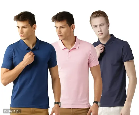 Stylish Multicoloured Cotton Blend Solid Polos T-Shirt For Men Pack Of 3-thumb0