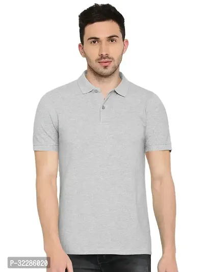 Stylish Grey Cotton Blend Solid T-Shirt For Men-thumb0