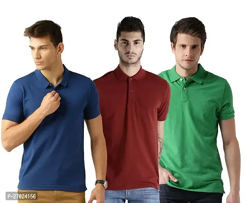 Reliable Multicoloured Cotton Blend Solid Polos For Men Pack Of 3