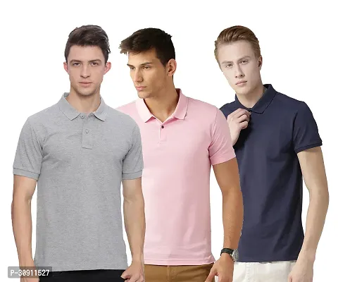 Stylish Multicoloured Cotton Blend Solid Polos T-Shirt For Men Pack Of 3-thumb0