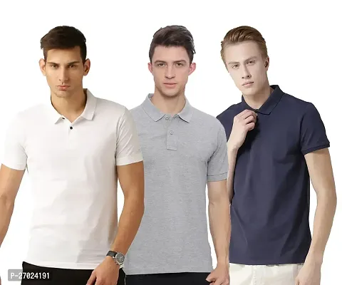 Reliable Multicoloured Cotton Blend Solid Polos For Men Pack Of 3