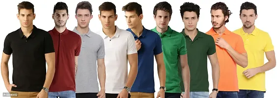 Stylish Multicoloured Cotton Blend Solid T-Shirt For Men Pack Of 9-thumb0