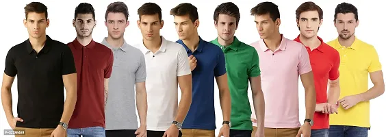 Stylish Multicoloured Cotton Blend Solid T-Shirt For Men Pack Of 9