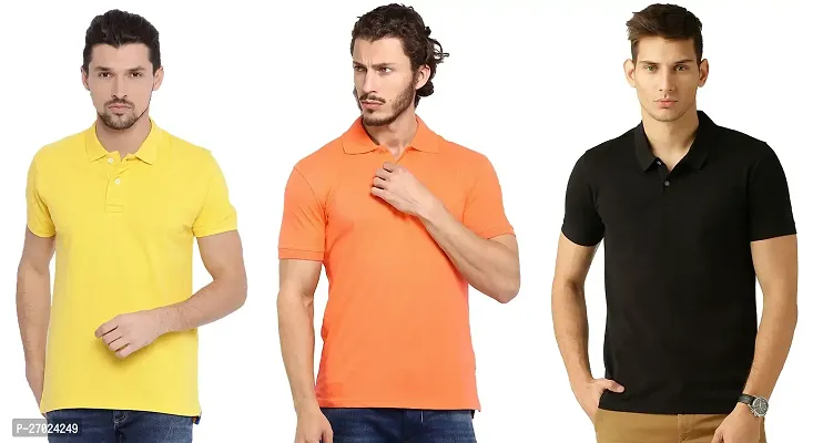 Reliable Multicoloured Cotton Blend Solid Polos For Men Pack Of 3-thumb0