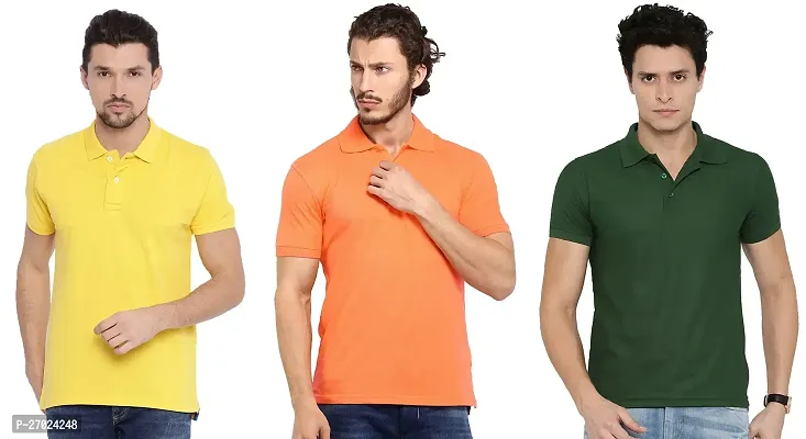 Reliable Multicoloured Cotton Blend Solid Polos For Men Pack Of 3