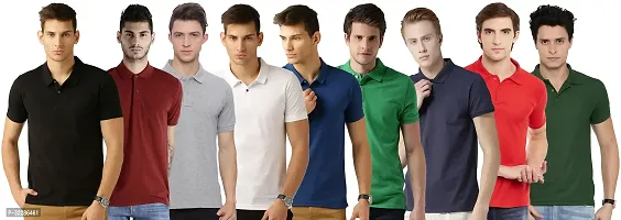 Stylish Multicoloured Cotton Blend Solid T-Shirt For Men Pack Of 9