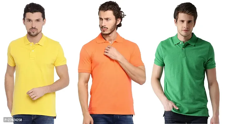 Reliable Multicoloured Cotton Blend Solid Polos For Men Pack Of 3