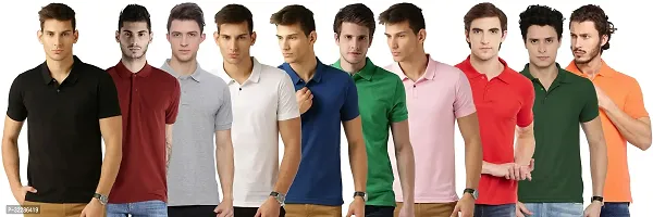 Stylish Multicoloured Cotton Blend Solid T-Shirt For Men Pack Of 10-thumb0