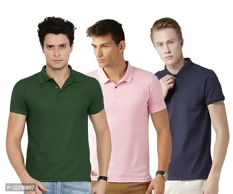 Stylish Multicoloured Cotton Blend Solid T-Shirt For Men Pack Of 3-thumb0