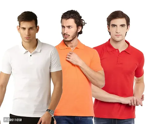 Stylish Multicoloured Cotton Blend Solid Polos T-Shirt For Men Pack Of 3