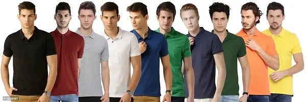 Stylish Multicoloured Cotton Blend Solid T-Shirt For Men Pack Of 10-thumb0