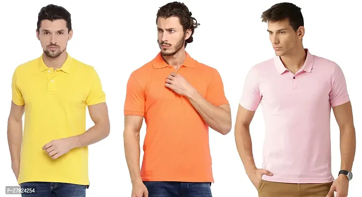 Reliable Multicoloured Cotton Blend Solid Polos For Men Pack Of 3