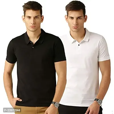 Stylish Cotton Blend Solid Polos For Men Pack of 2-thumb0