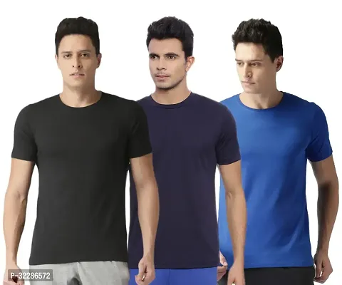 Stylish Multicoloured Polyester Solid T-Shirt For Men Pack Of 3