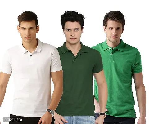 Stylish Multicoloured Cotton Blend Solid Polos T-Shirt For Men Pack Of 3