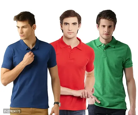 Reliable Multicoloured Cotton Blend Solid Polos For Men Pack Of 3