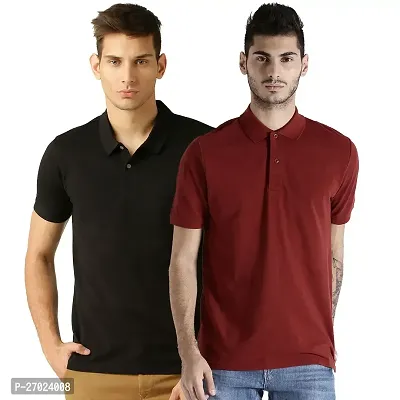 Reliable Multicoloured Cotton Blend Solid Polos For Men Pack Of 2