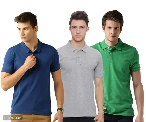 Stylish Cotton Blend Solid Polos For Men Pack of 3-thumb0