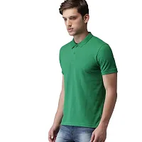 Stylish Green Cotton Blend Solid Polos T-Shirt For Men-thumb1