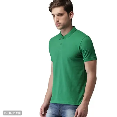 Stylish Green Cotton Blend Solid Polos T-Shirt For Men-thumb2