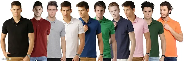 Stylish Multicoloured Cotton Blend Solid T-Shirt For Men Pack Of 10-thumb0