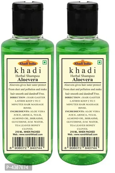 Khadi Herbal Aloevera Shampoo 420 Ml Pack Of 2-thumb0