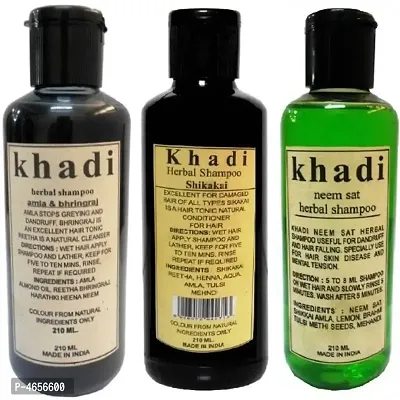 Khadi Herbal Combo Shampoo: Shikakai, Neem Sat  Amla  Bhringraj Shampoo (Pack Of 3) 630 Ml Men  Women (630 Ml)-thumb0