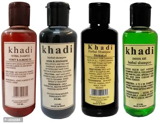 Khadi Herbal Combo Shampoo: Honey  Almond Oil, Amla  Bhringraj, Shikakai  Neem Sat Shampoo ( Pack Of 4) 840 Gms Men  Women (840 Ml)-thumb0