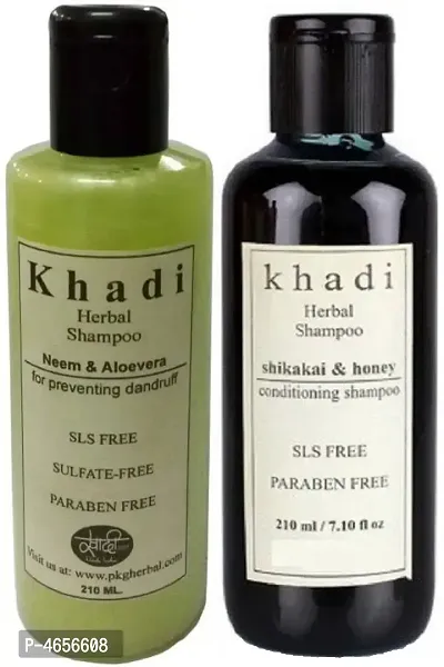 Khadi Herbal Combo Shampoo : Neem  Aloevera, Shikakai  Honey (Sls, Sulphate  Paraben Free) 420 Ml Men  Women (420 Ml)