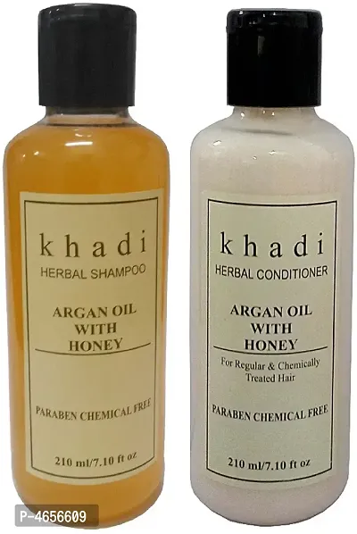 Khadi Herbal Hair Combo Shampoo  Conditioner Argan Oil With Honey (Paraben Chemical Free) Men  Women (420 Ml)-thumb0