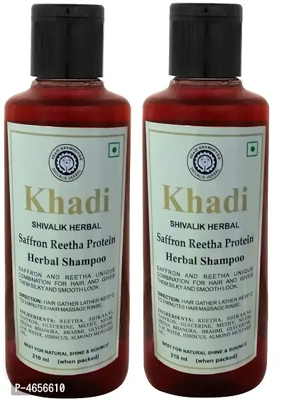 Khadi Herbal Saffron Reetha Protein Shampoo Pack Of 2 Men  Women (420 Ml)