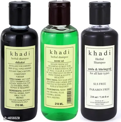 Khadi Herbal Neem Sat, Shikakai And Amla  Bhringraj Shampoo (Sls) -Tripack Men (630 Ml)-thumb0