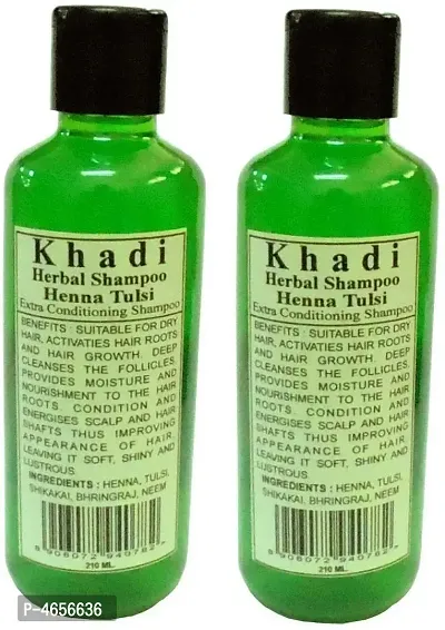 Khadi Herbal Henna Tulsi Shampoo Pack Of 2 Men  Women (420 Ml)