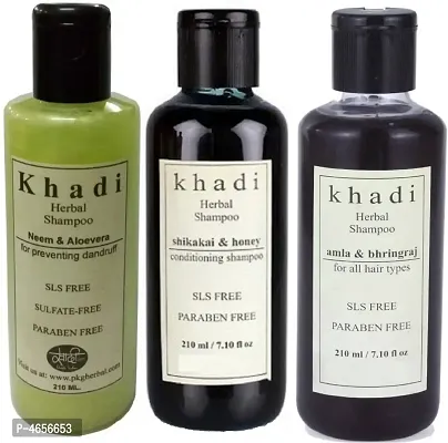 Khadi Herbal Shampoo Tri Pack: Neem  Aloevera, Shikakai  Honey, Amla  Bhringraj (Sls  Paraben Free) 630 Ml Men  Women (630 Ml)