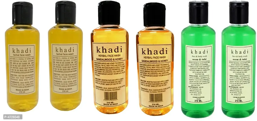Khadi Herbal Combo - Sandalwood , Herbal  Neem Tulsi - Pack of 6 Face Wash (1260 ml)-thumb0