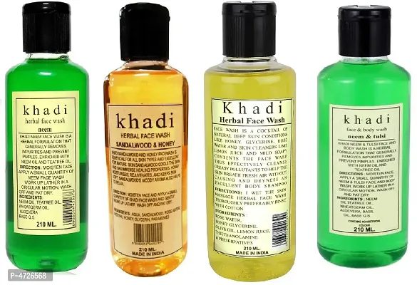 Khadi Herbal Combo - Neem , Sandalwood, Herbal face wash , Neem Tulsi - Pack of 4 Face Wash (840 ml)