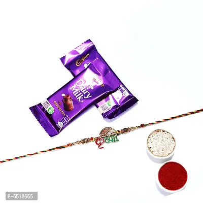 Krishna Designer Rakhi Set Of 1 With Cadbury Dairy Milk Chocolate Bar, 13.2 G Pack Of 2 (Roli&Chawal)-thumb0