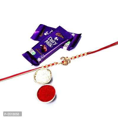 OM Designer Rakhi Set Of 1 With Cadbury Dairy Milk Chocolate Bar, 13.2 G Pack Of 2 (Roli&Chawal)-thumb0