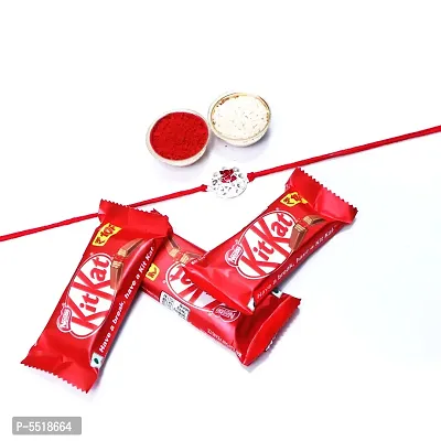 OM Silver Designer Rakhi For Brother Set Of 1 With Kitkat Chocolate 12.8Gm Pack Of 3 (Roli&Chawal)-thumb0