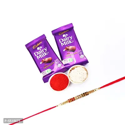 Jarkan Stone Designer Rakhi For Brother Set Of 1 With Cadbury Dairy Milk Chocolate Bar, 13.2 G Pack Of 2 (Roli&Chawal)