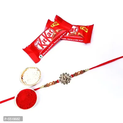 Lord Ganesh Golden Designer Rakhi Set Of 1 With Kitkat Chocolate 12.8Gm Pack Of 2 (Roli&Chawal)-thumb0