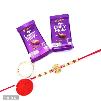 Kanha Pearl Designer Rakhi Set Of 1 Cadbury Dairy Milk Chocolate Bar, 13.2 G Pack Of 2 (Roli&Chawal)-thumb0