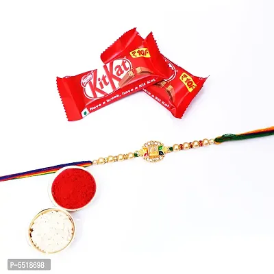 Trishul & Damru Designer Rakhi Set Of 1 With Kitkat Chocolate 12.8Gm Pack Of 2 (Roli&Chawal)