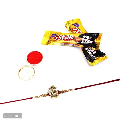 Lord Ganesha Tabla Designer Rakhi Set Of 1 With 5 Star Chocolate Bar, 40G Pack Of 2 (Roli&Chawal)