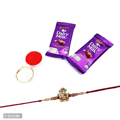 Lord Ganesha Tabla Designer Rakhi Set Of 1 With Dairy Milk Chocolate Bar, 13.2 G Pack Of 2 (Roli&Chawal)