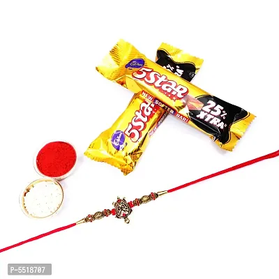 Turtle Or Lucky Kachhua With Rudraksh Designer Rakhi Set Of 1 With 5 Star Chocolate Bar, 40G Pack Of 2 (Roli&Chawal)