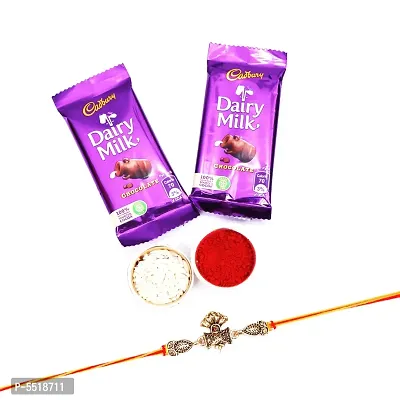 OM Damru Designer Rakhi Set Of 1 With Dairy Milk Chocolate Bar, 13.2 G Pack Of 2 (RoliChawal)