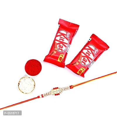 Brother Title Designer Rakhi Set Of 1 With Kitkat Chocolate 12.8Gm Pack Of 2 (Roli&Chawal)