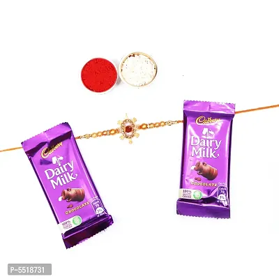 Turtle Or Lucky Kachhua With Rudraksh Designer Rakhi Set Of 1 With Dairy Milk Chocolate Bar, 13.2 G Pack Of 2 (Roli&Chawal)